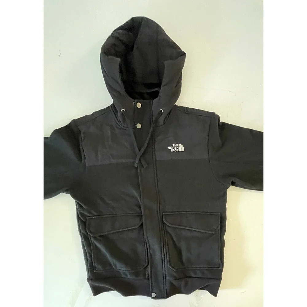 The North Face Mens Black Hooded Full Zip Jacket Nylon Overlay Size M